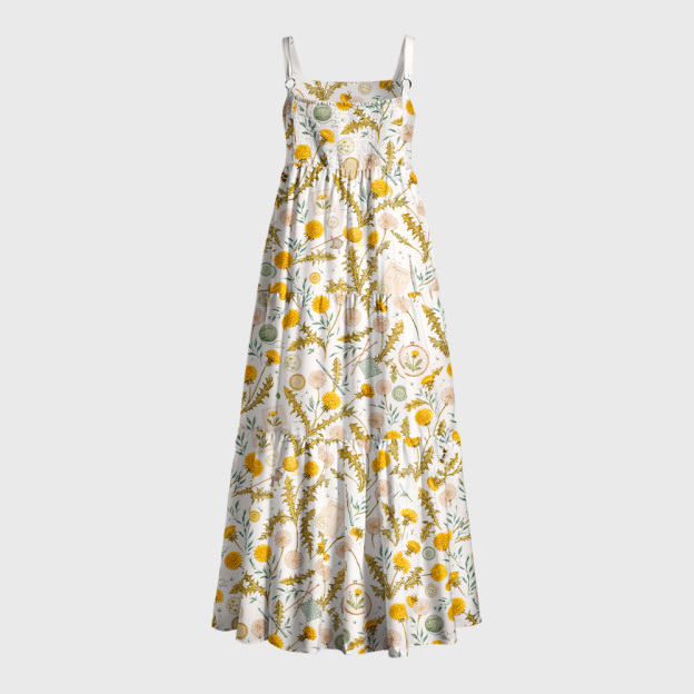Dandelion Botanical Embroidery Seamless Geek Tiered Cami Maxi Dress