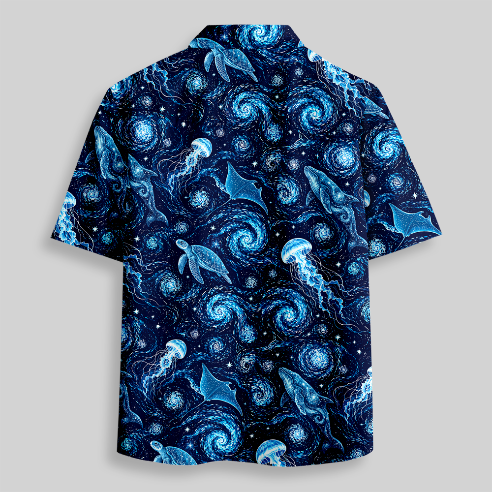Cosmic Ocean Galaxy Sea Creatures Button Up Pocket Shirt