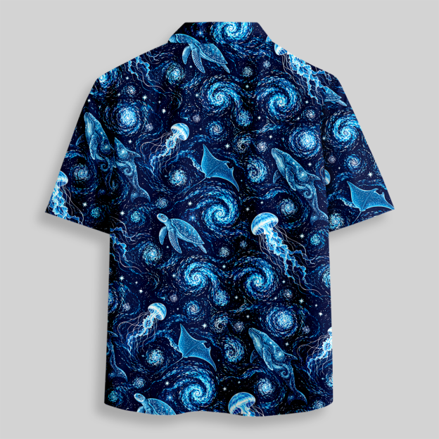 Cosmic Ocean Galaxy Sea Creatures Button Up Pocket Shirt