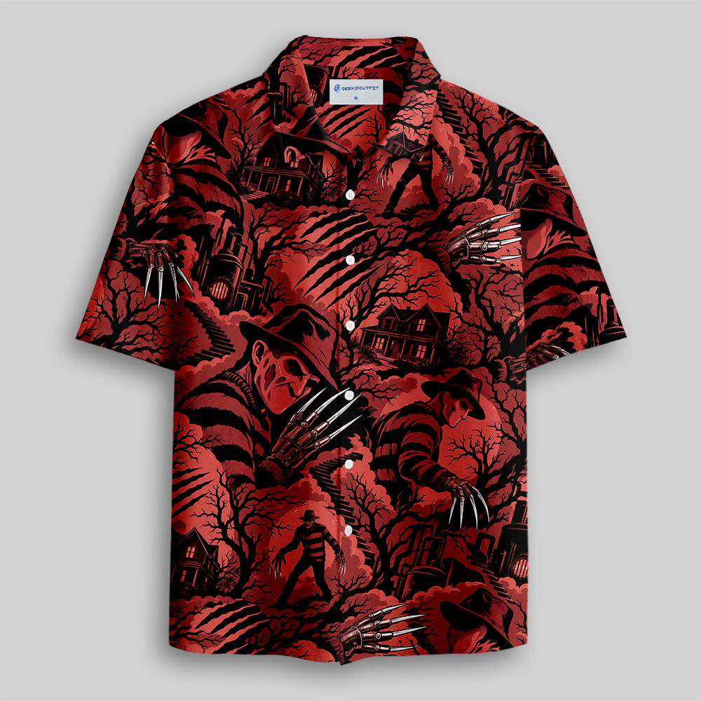 Dark Horror Clawed Creature Haunted House Button Up Pocket Shirt