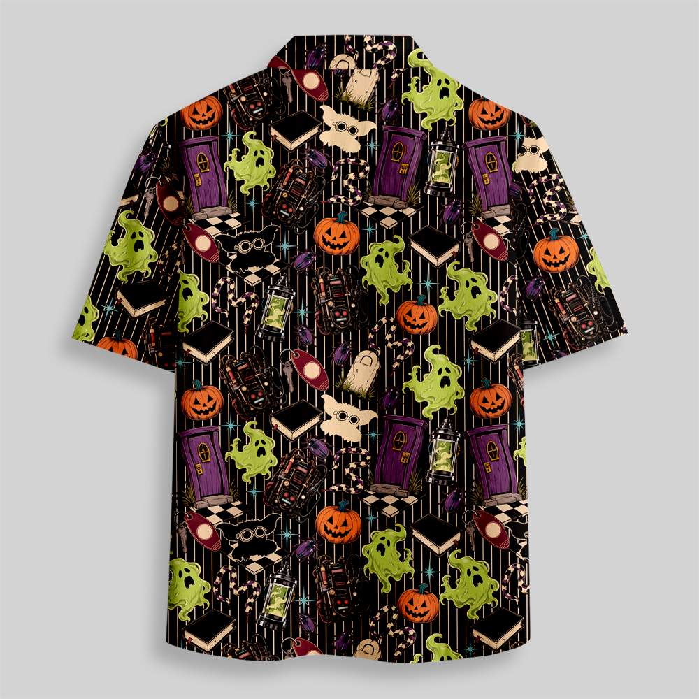 Gothic Halloween Spooky Curiosities Button Up Pocket Shirt