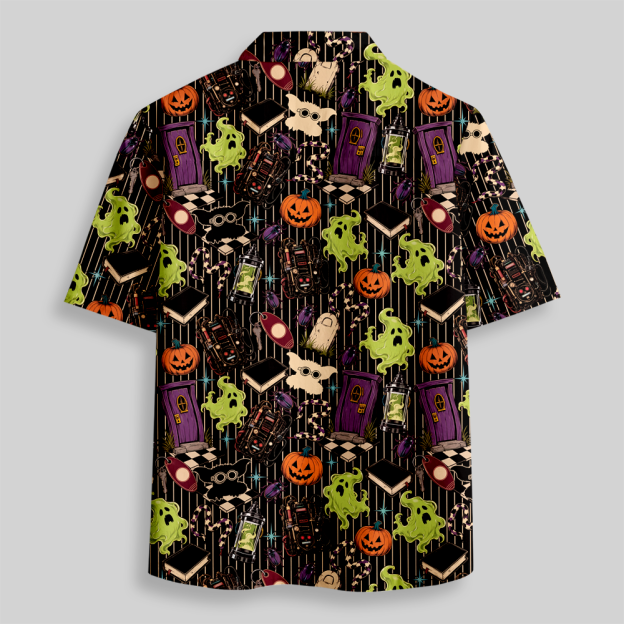 Gothic Halloween Spooky Curiosities Button Up Pocket Shirt