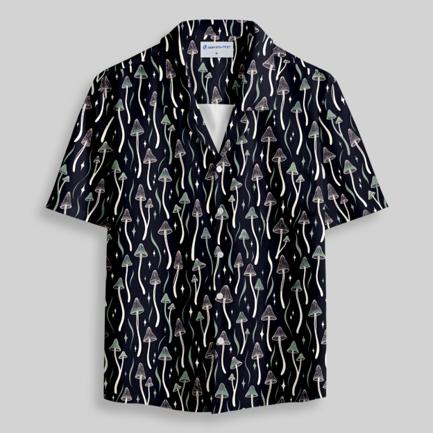 Starry Night Mushroom Mycology Button Up Pocket Shirt