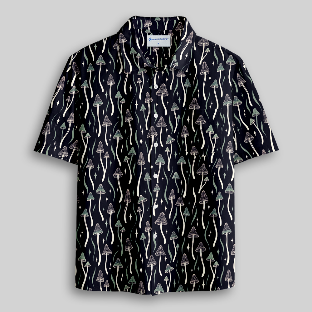Starry Night Mushroom Mycology Button Up Pocket Shirt
