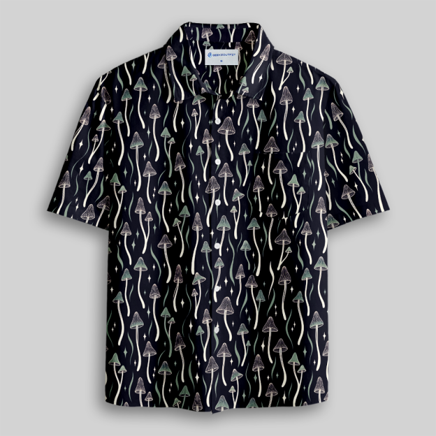 Starry Night Mushroom Mycology Button Up Pocket Shirt