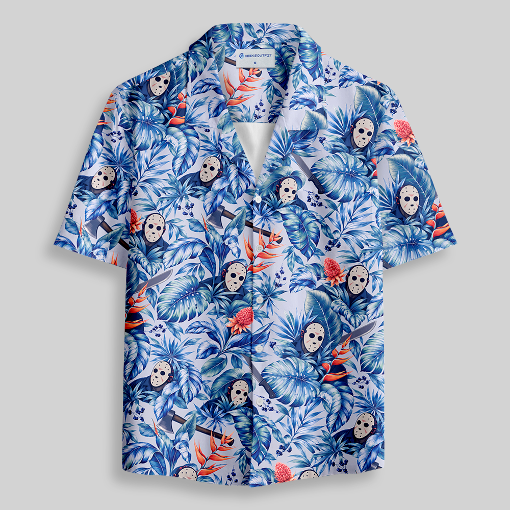 Tropical Spooky Horror Pattern Button Up Pocket Shirt