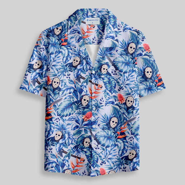 Tropical Spooky Horror Pattern Button Up Pocket Shirt
