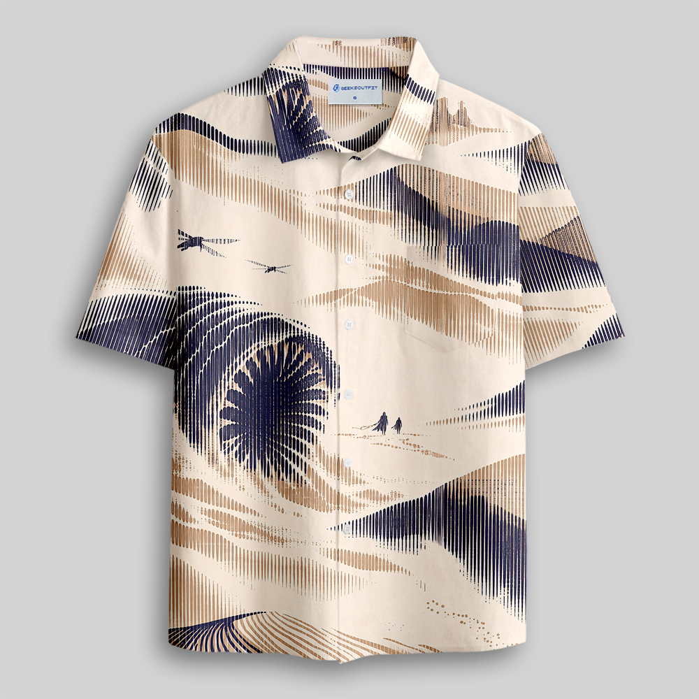 Vintage Topographic Contour Map Sketch Button Up Pocket Shirt