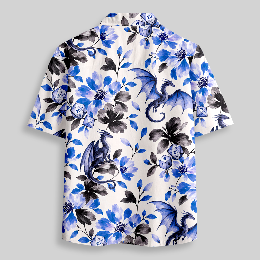 Watercolor Floral Dragon Polyhedral Dice Button Up Pocket Shirt