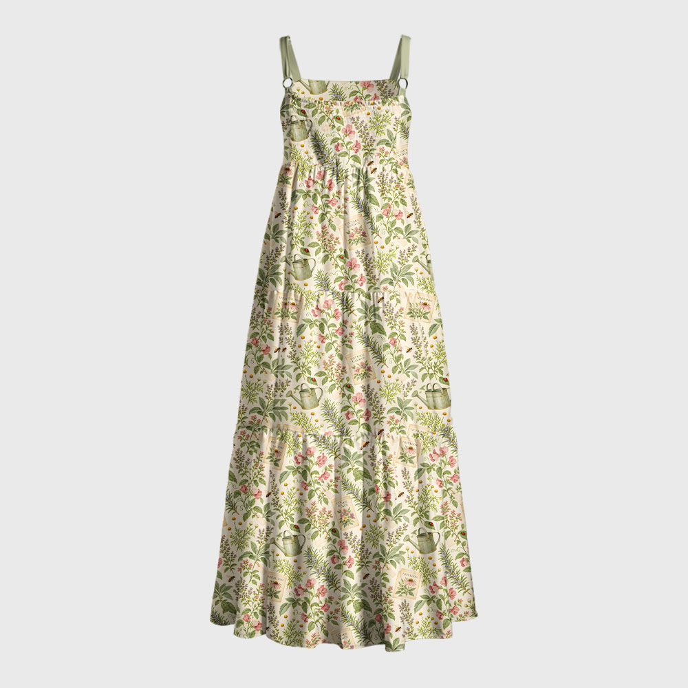 Vintage Garden Notes Geek Tiered Cami Maxi Dress