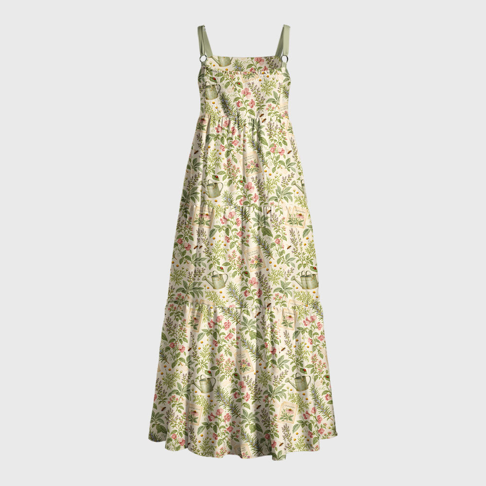 Vintage Garden Notes Geek Tiered Cami Maxi Dress