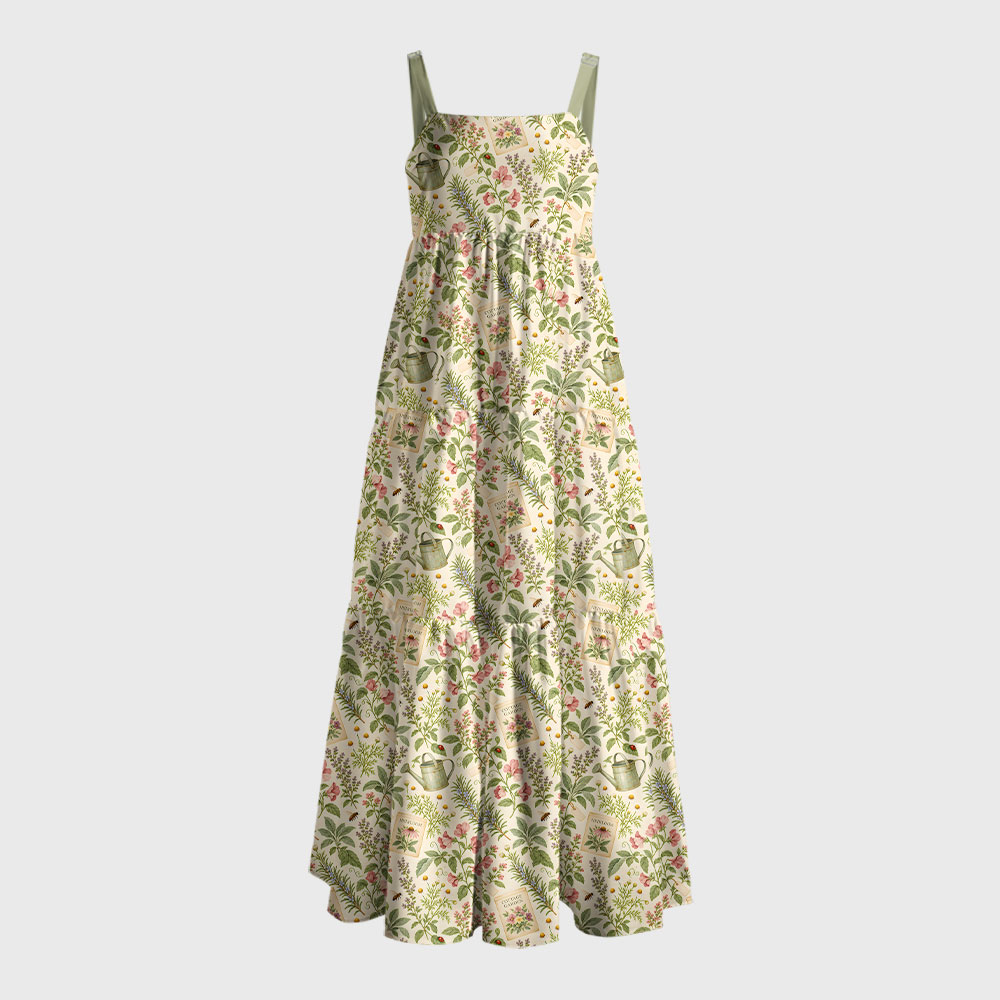 Vintage Garden Notes Geek Tiered Cami Maxi Dress