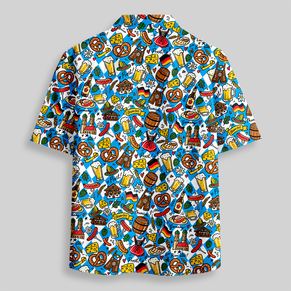 Bavarian Beer Festival Cartoon Button Up Pocket Shirt