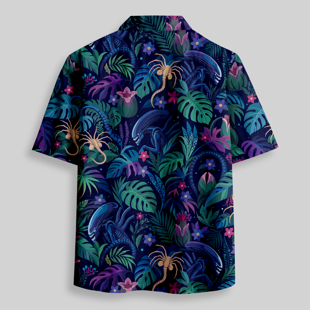 Tropical Jungle Extraterrestrial Creature Button Up Pocket Shirt