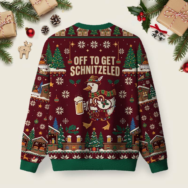Off To Get Schnitzeled Ugly Christmas Fuzzy Fleece Sweatshirt