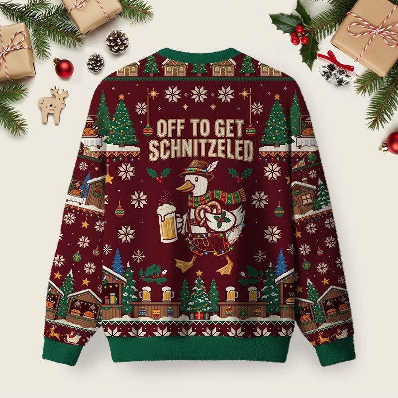 Off To Get Schnitzeled Ugly Christmas Fuzzy Fleece Sweatshirt