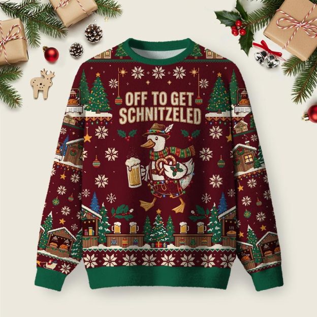 Off To Get Schnitzeled Ugly Christmas Fuzzy Fleece Sweatshirt