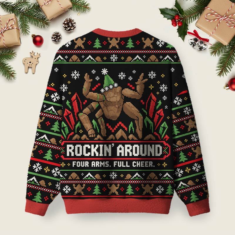Rockin' Around Bigfoot Ugly Christmas Fuzzy Fleece Sweatshirt