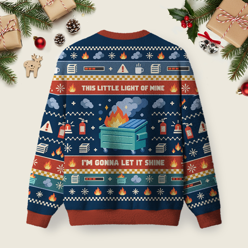 Dumpster Fire Ugly Christmas Fuzzy Fleece Sweatshirt