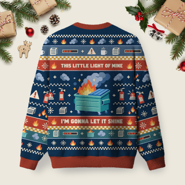 Dumpster Fire Ugly Christmas Fuzzy Fleece Sweatshirt