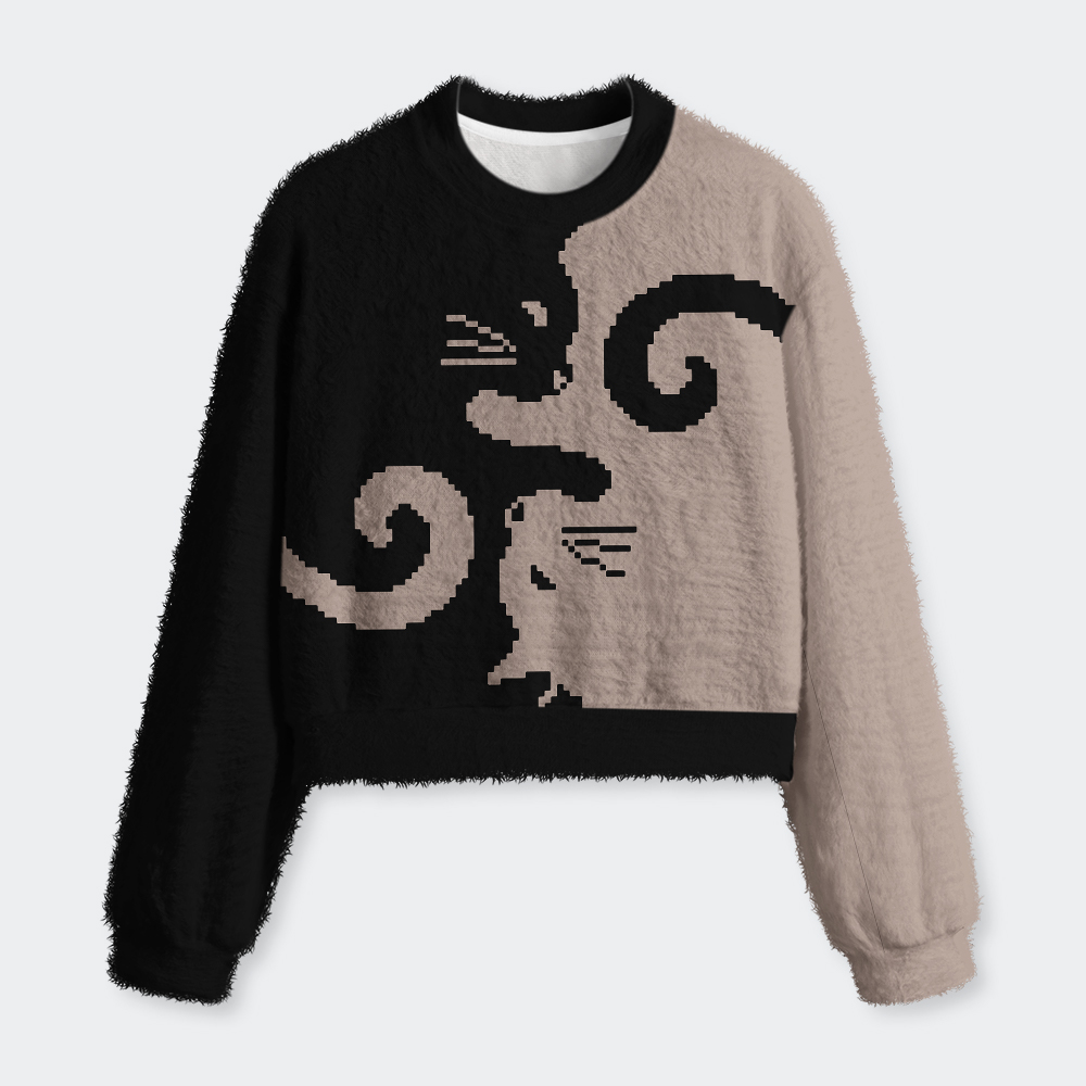 Cats Rule Geek Women's Fuzzy Fleece Cropped Sweater