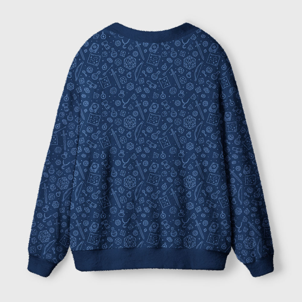 Navy RPG Adventure Line Art Geek Ugly Cardigan Sweaters