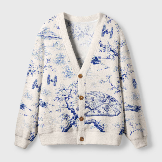 Sci-Fi Space Vessel Toile Seamless Pattern Geek Ugly Cardigan Sweaters