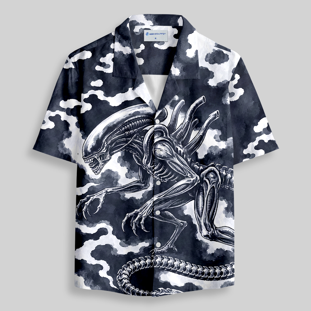 Ink Cloud Extraterrestrial Beast Series Button Up Pocket Shirt