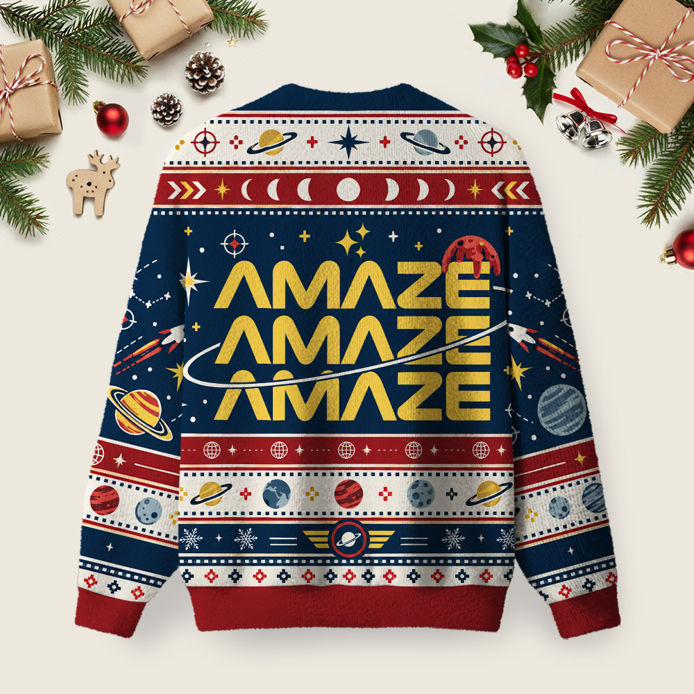 Amaze Amaze Amaze Space Sci-Fi Ugly Christmas Fuzzy Fleece Sweatshirt