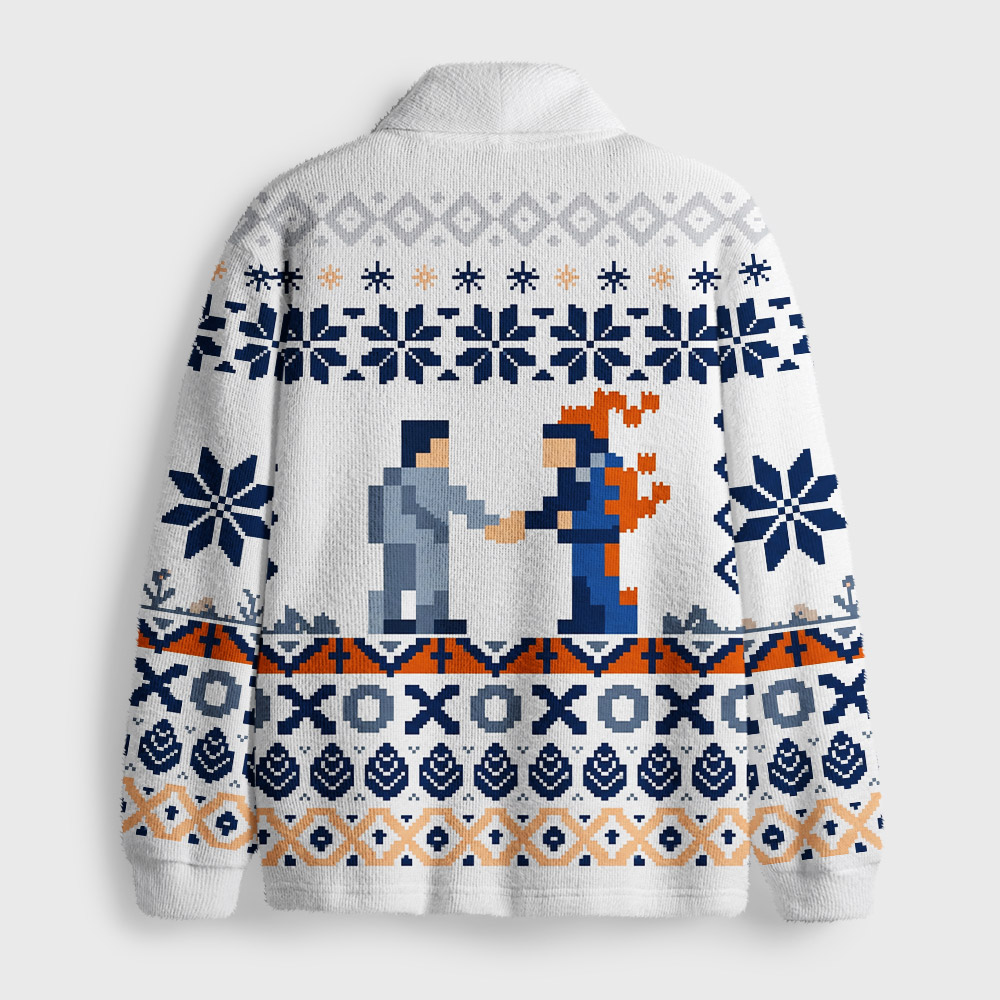 Wish You Were Here 8-Bit Pixel Geek Shawl Collar Cardigan