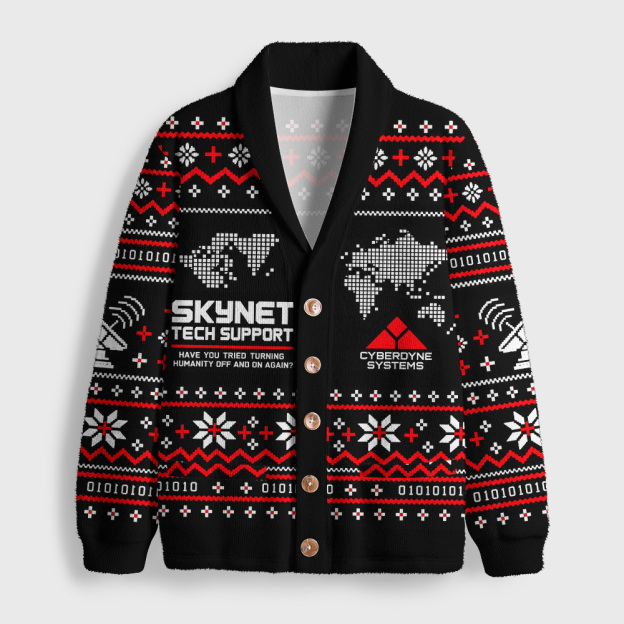 Skynet Tech Support Geek Shawl Collar Cardigan
