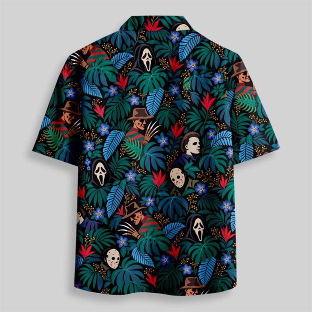 Tropical Horror Mask Graffiti Button Up Pocket Shirt