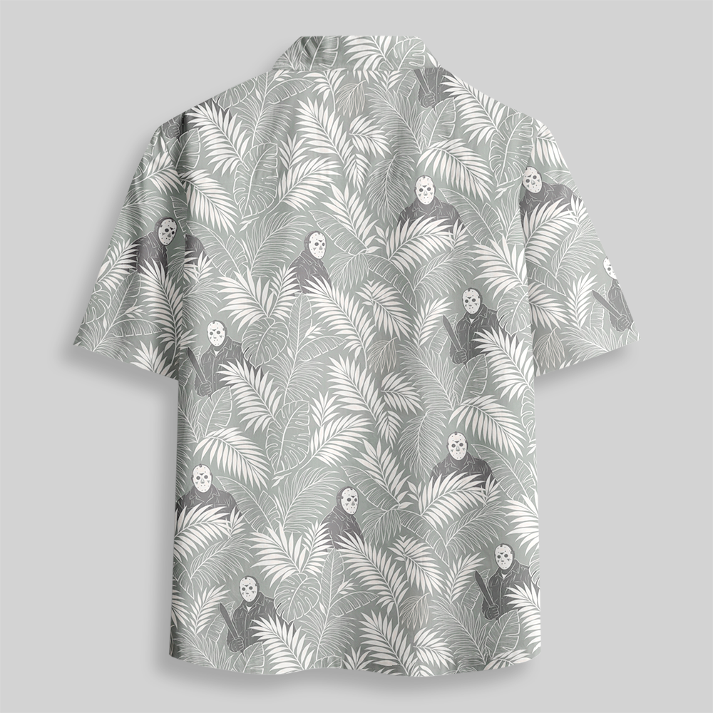 Neutral Tone Tropical Mask Button Up Pocket Shirt