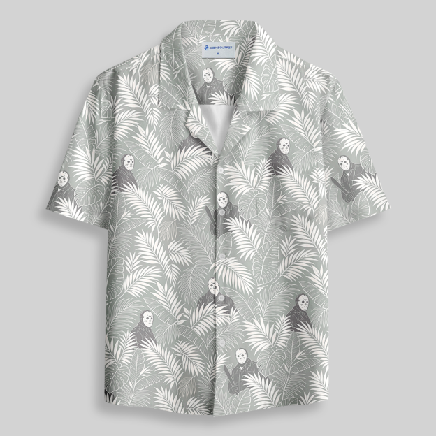 Neutral Tone Tropical Mask Button Up Pocket Shirt