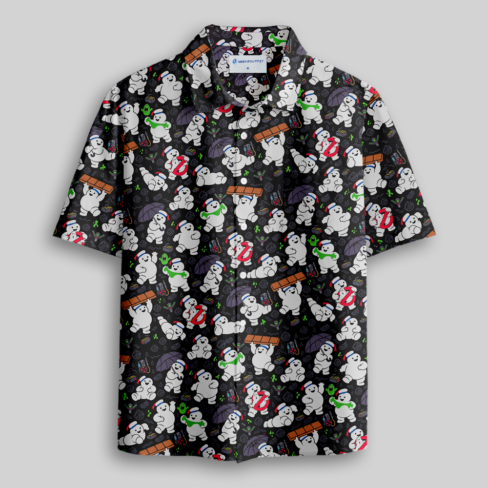 Cute Cartoon Ghost Doodle Button Up Pocket Shirt