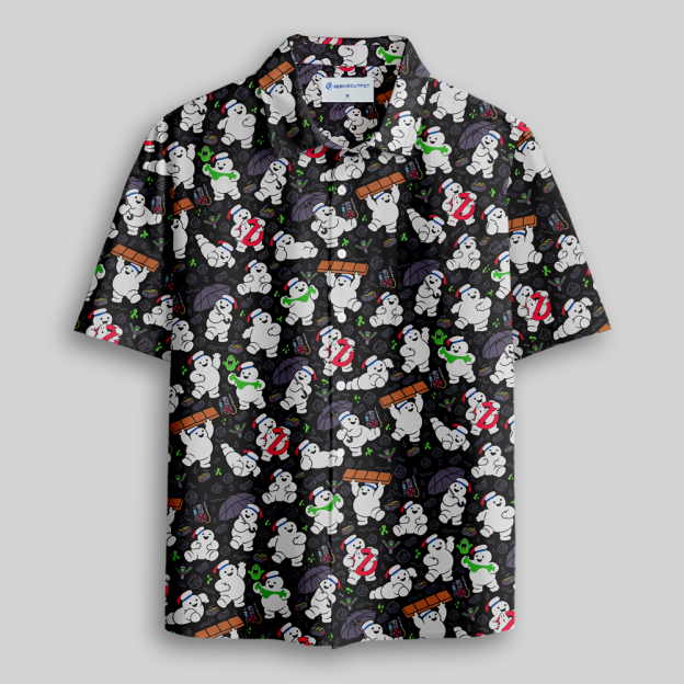 Cute Cartoon Ghost Doodle Button Up Pocket Shirt