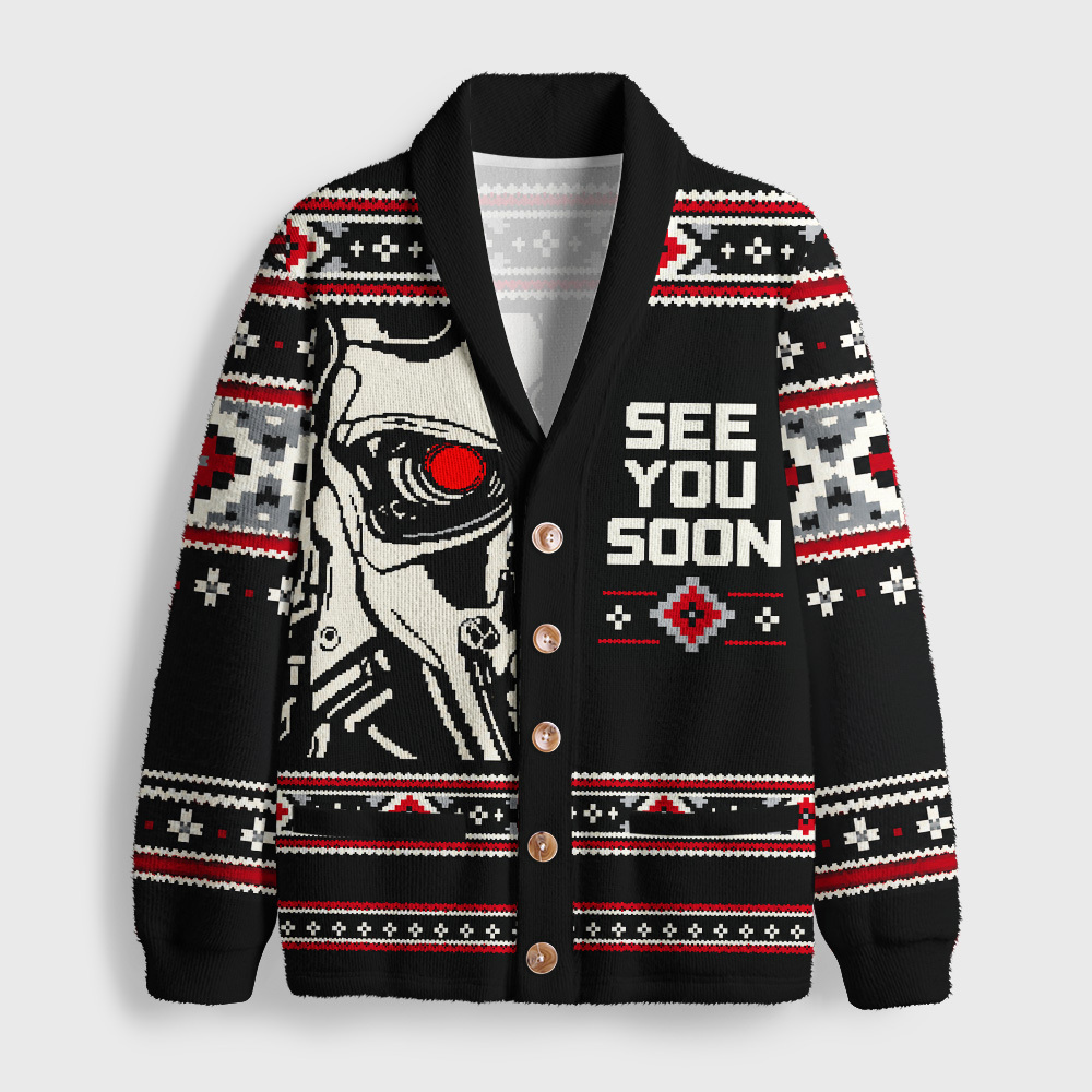 See You Soon Geek Shawl Collar Cardigan