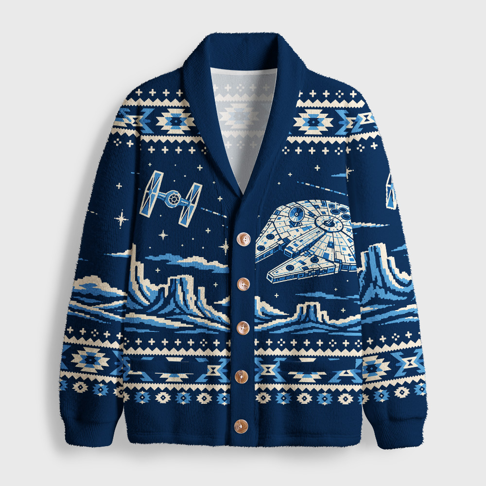 Galactic Space Freighter Geek Shawl Collar Cardigan