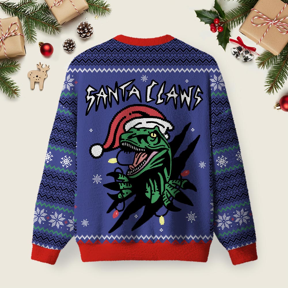 Jurassic Dinosaurs Ugly Christmas Fuzzy Fleece Sweatshirt