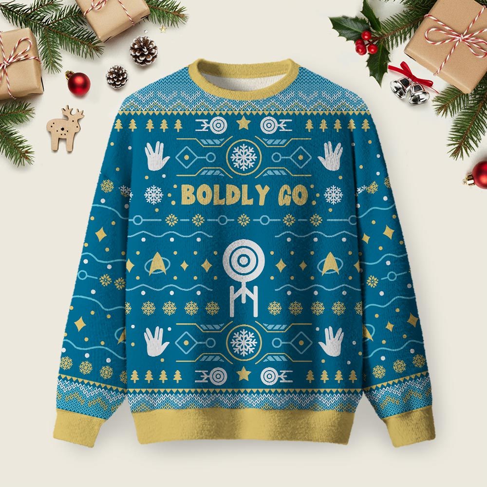 Geeksoutfit Boldly into Blue Ugly Christmas Fuzzy Fleece Sweatshirt for Sale