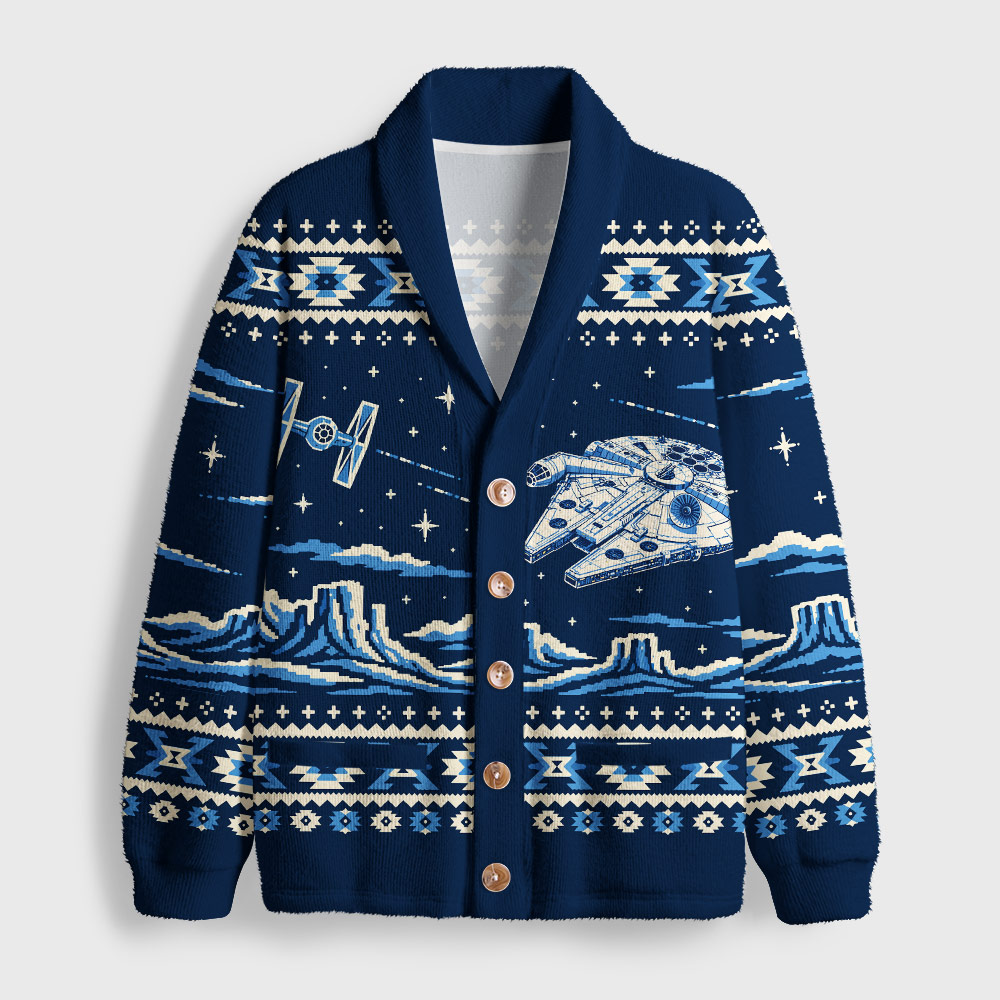 Galactic Space Freighter Geek Shawl Collar Cardigan