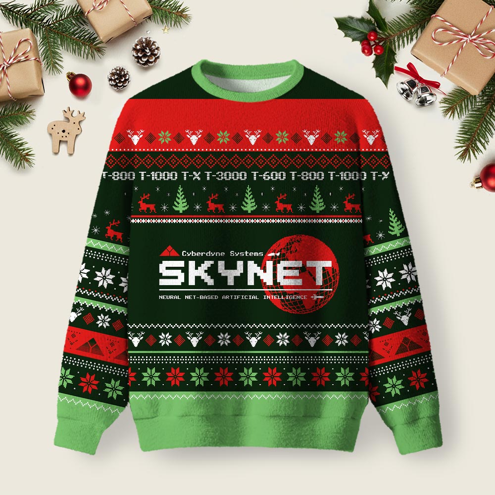 Skynet Ugly Christmas Fuzzy Fleece Sweatshirt
