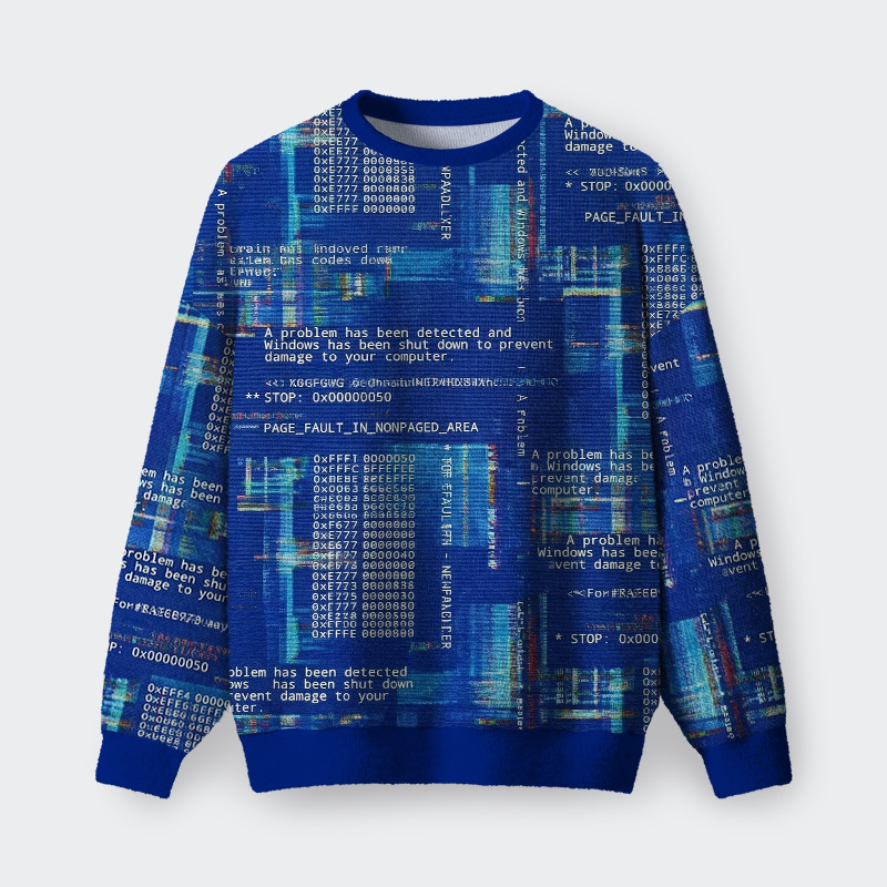 Blue Cyber Code Pattern Ugly Fuzzy Fleece Sweatshirt