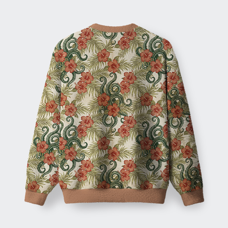 Tropical Snake Ugly Christmas Fuzzy Fleece Sweatshirt