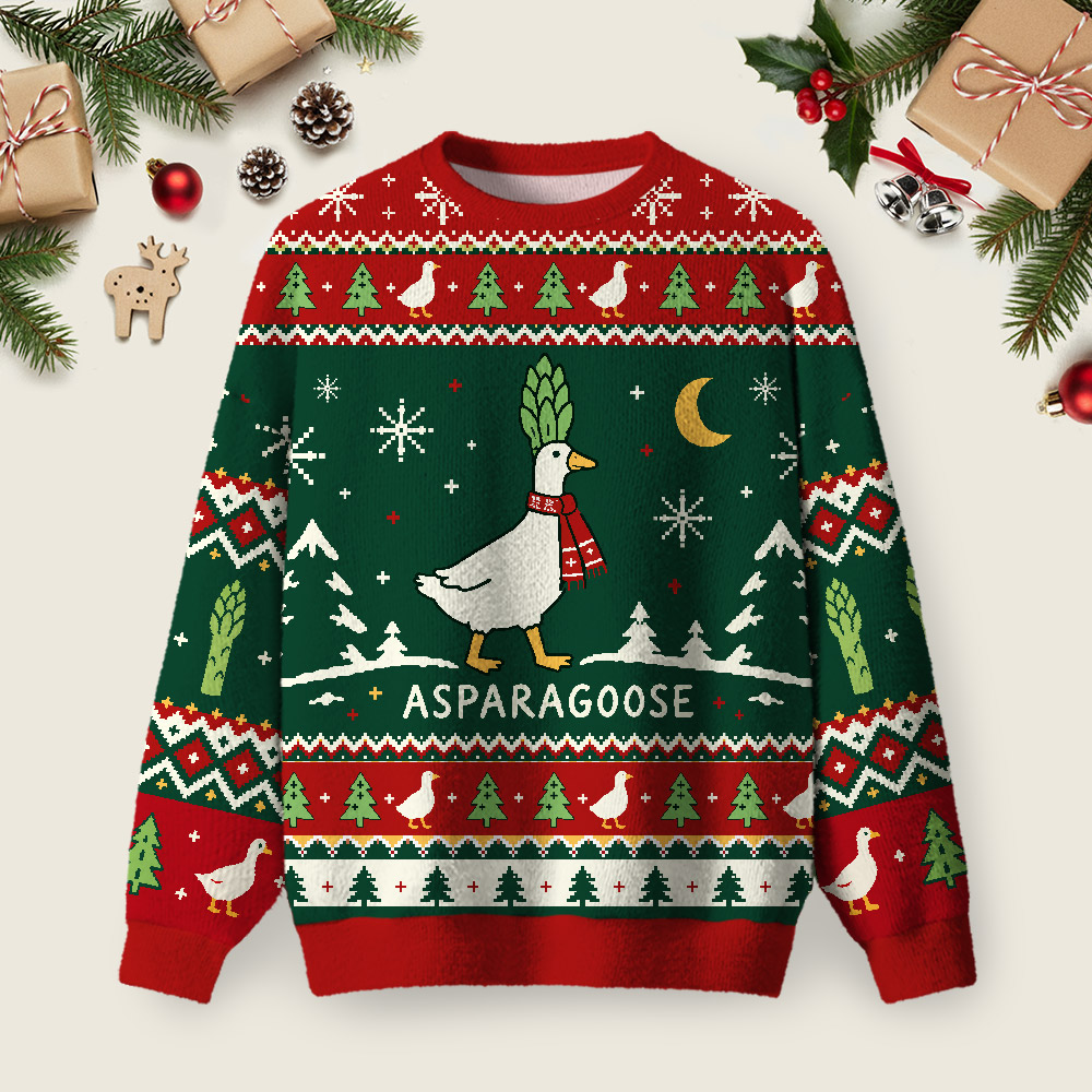 Asparagoose Ugly Christmas Fuzzy Fleece Sweatshirt