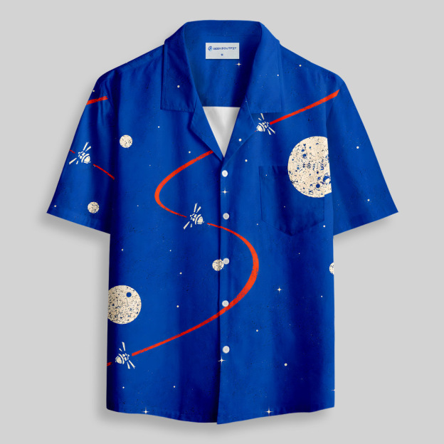 Astronomy Nerd Textured Moon Orbital Button Up Pocket Shirt