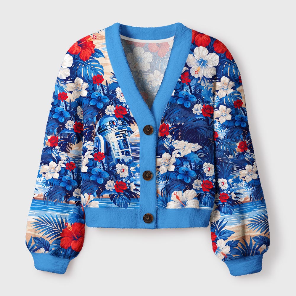 Coastal Robot Floral Vacation Geek Geek Women's Cropped Cardigan-Sweater