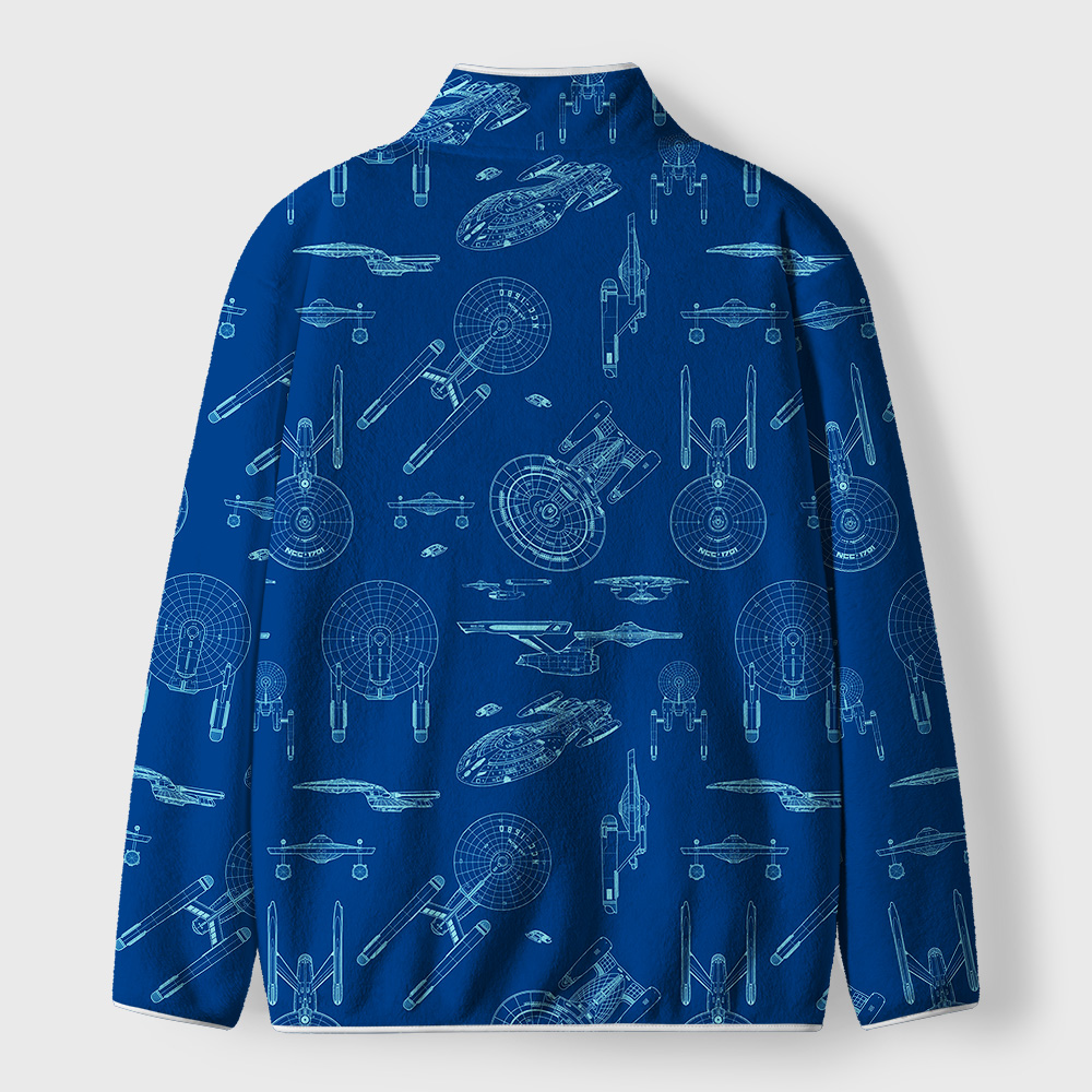 Spaceship Line Drawing Geek Polar Fleece Full-Zip Jacket