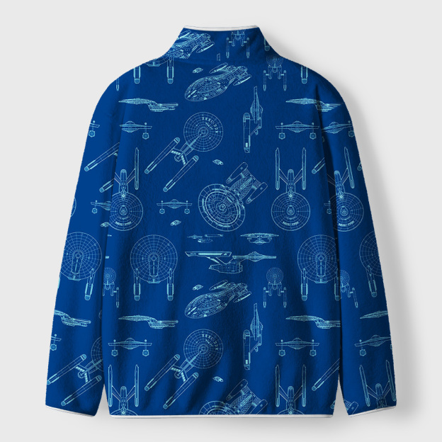 Spaceship Line Drawing Geek Polar Fleece Full-Zip Jacket
