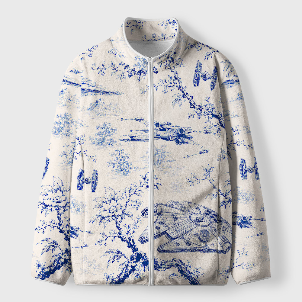 Sci-Fi Space Vessel Toile Seamless Pattern Geek Polar Fleece Full-Zip Jacket